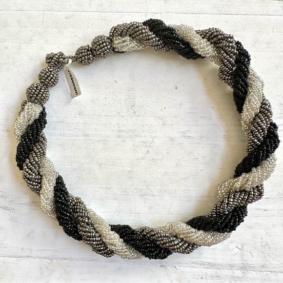 Black and grey seed beaded twisted Indonesian necklace - Picture 1 of 10